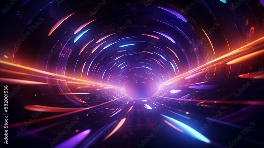 Fototapeta premium Futuristic Neon Tunnel with Glowing Lights in Motion