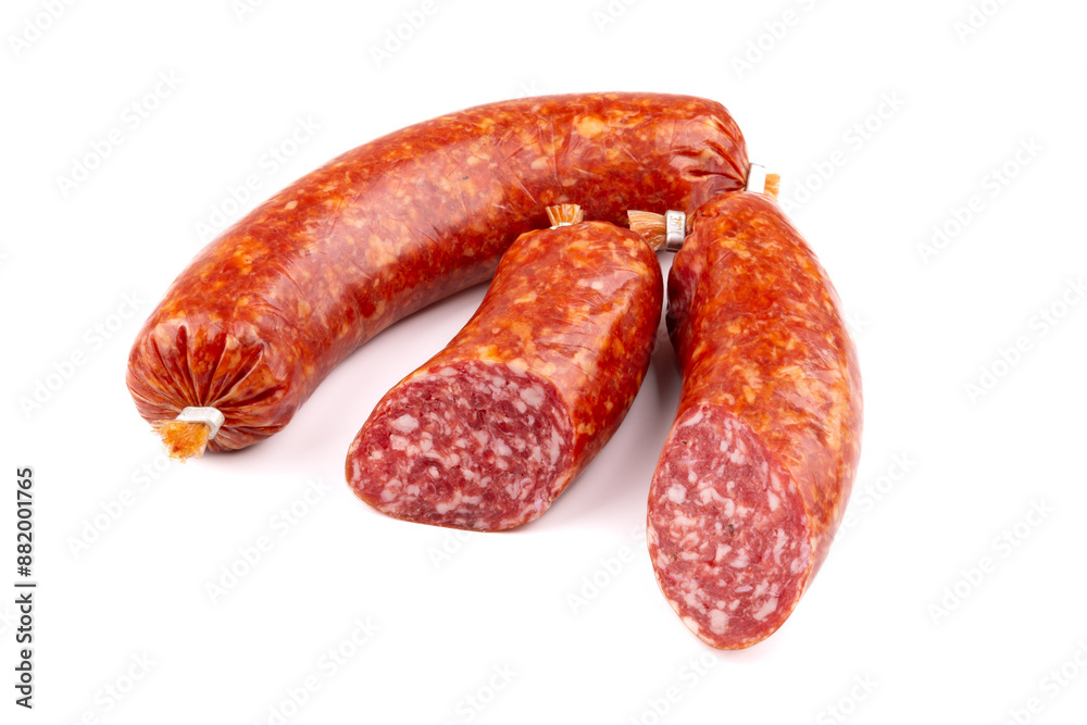 Bratwurst - leckere Würstchen auf weißem Grund Bratwurst - leckere Würstchen auf weißem Grund
