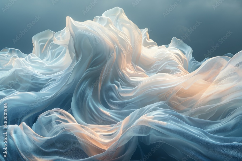 Fototapeta premium Abstract Flowing Fabric in Blue and White