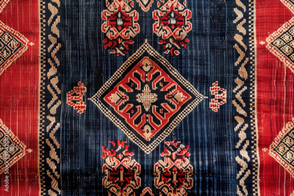 Close-up of a flat surface of a Southeast Asian style hand-woven textile pattern