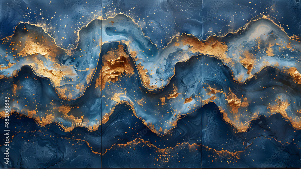 Abstract blue and gold marble painting with fluid and dynamic patterns, creating a stunning visual effect and luxurious ambiance. Abstract blue and gold marble painting with fluid and dynamic patterns, creating a stunning visual effect and luxurious ambiance.