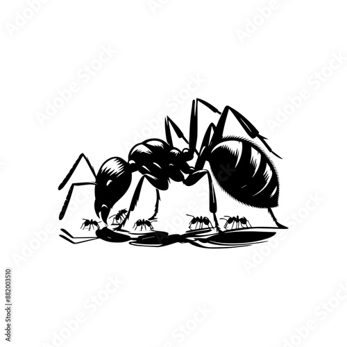 Black Ant set clipart. Vector illustration, logo design and icon. Silhouette in cartoon style