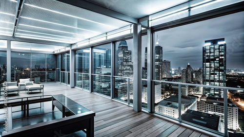 Open Glass Loggia: A Luxurious Evening View of the City Skyline