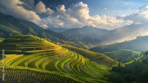 Mu Cang Chai, Vietnam landscape terraced rice field near Sapa. Mu Cang Chai