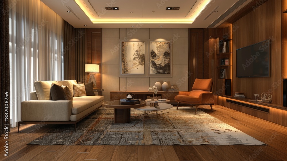 Fototapeta premium Discuss the importance of wall art and decorations in a living room.