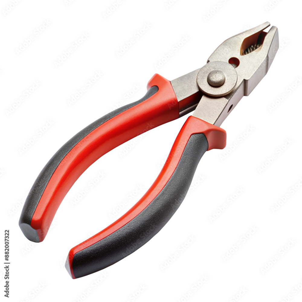 Obraz premium Pliers with red black handles isolated on transparent background, long nose pliers needle nose pliers lineman's pliers diagonal pliers