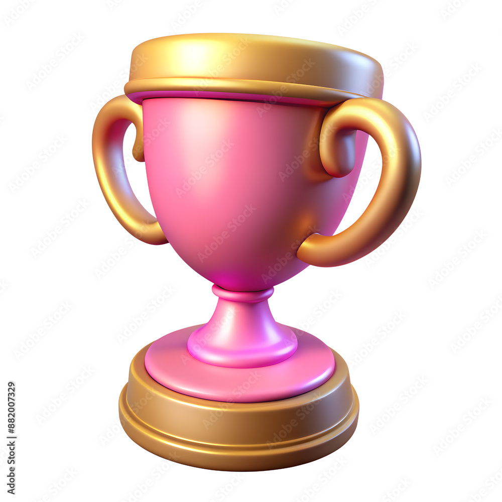 Pink trophy with golden base on transparent background success achievement, honor object pedestal Pink trophy with golden base on transparent background success achievement, honor object pedestal