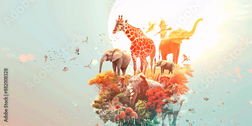 Minimal World Animal Day Creative Poster Design with White Wallpaper Border and Realistic Sunlight Effect