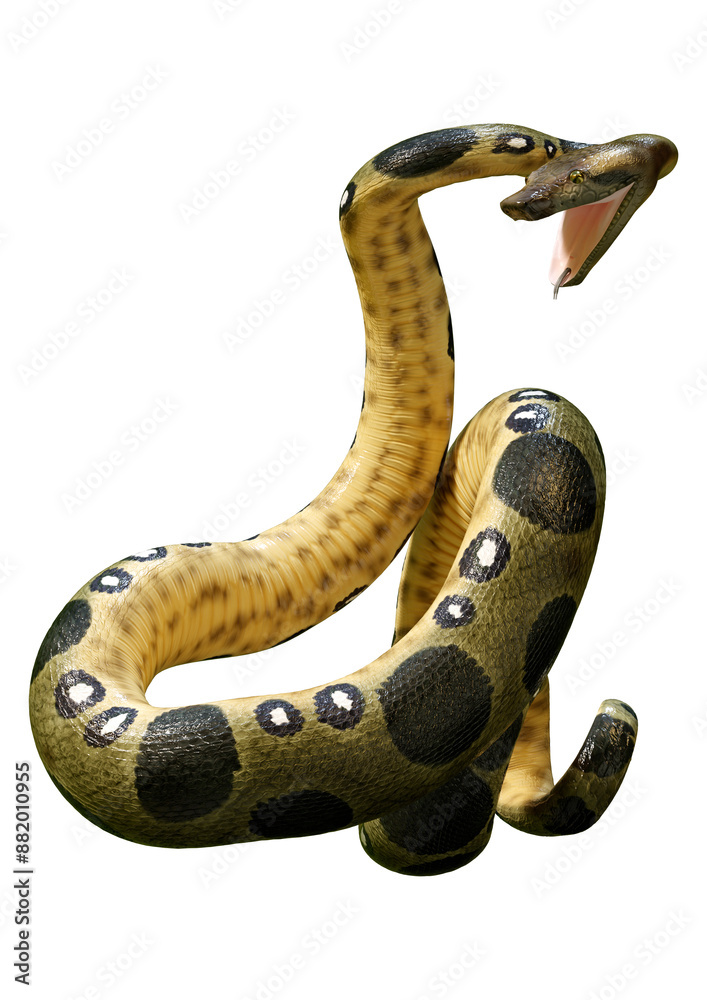Naklejka premium 3D Rendering Green Anaconda on White