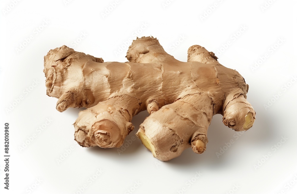 Photo of A ginger root on white background, isolated with shadows and soft light, high resolution photography Photo of A ginger root on white background, isolated with shadows and soft light, high resolution photography