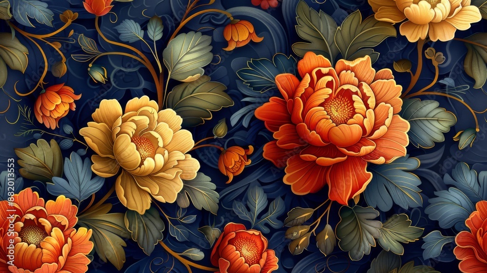 Elegant Floral Pattern with Gold Accents Elegant Floral Pattern with Gold Accents