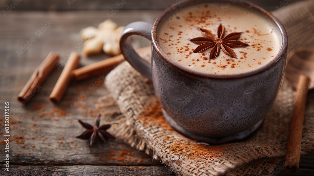 Serene Morning Vibes - Aromatic Chai Latte in Stylish Mug with Beautiful Condensation Patterns
