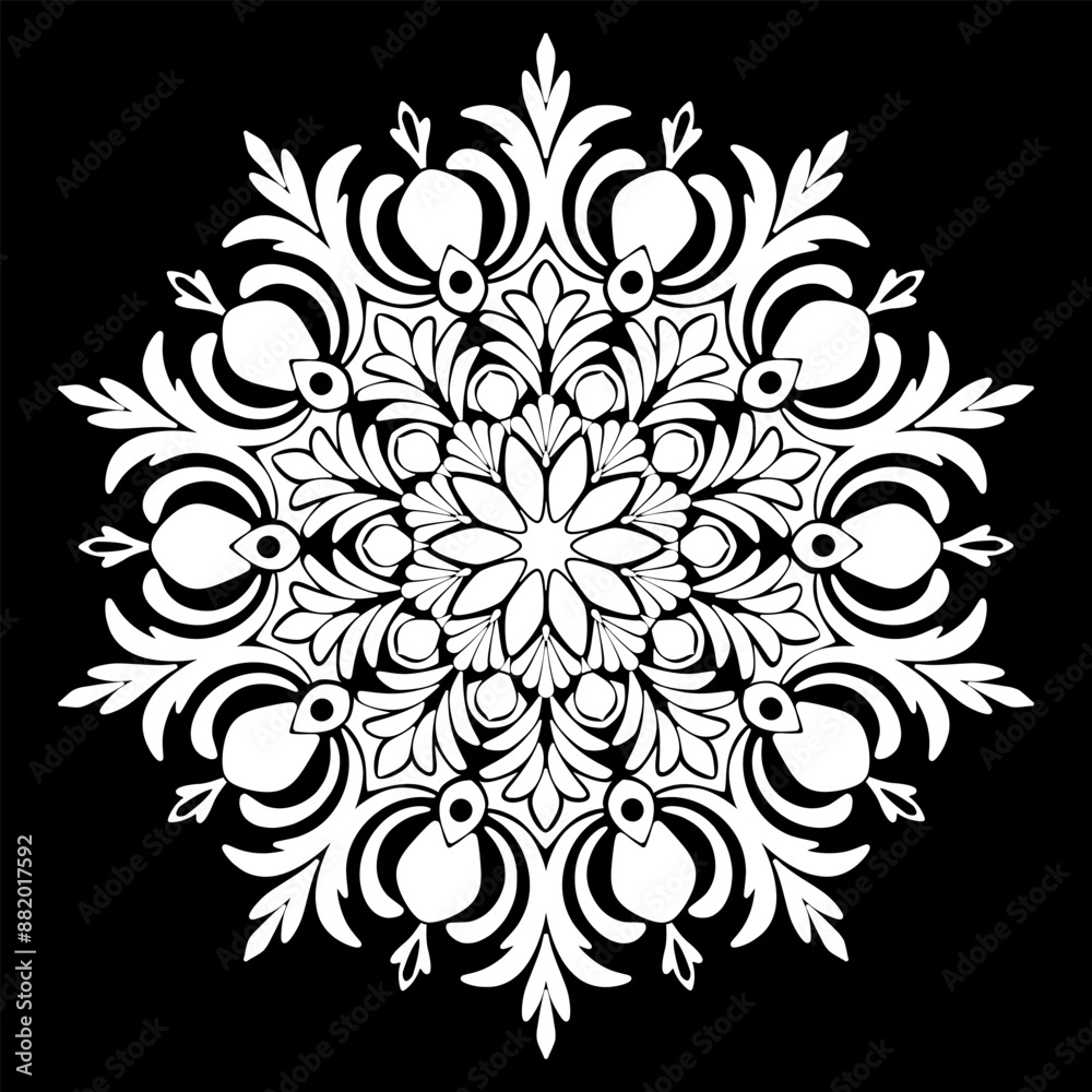black and white floral ornament ,mandala pattern decorative . black and white floral ornament ,mandala pattern decorative .