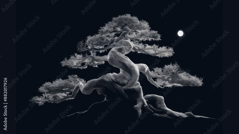 Aged bonsai tree isolated on black background generative a Aged bonsai tree isolated on black background generative a