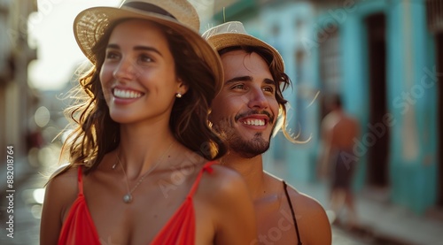 Couple In Love Smiles In Street During Daytime