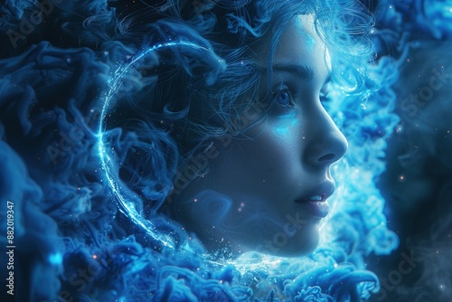 virgo zodiac sign with intergalactic elements and background, perfect for astrology ads and articles