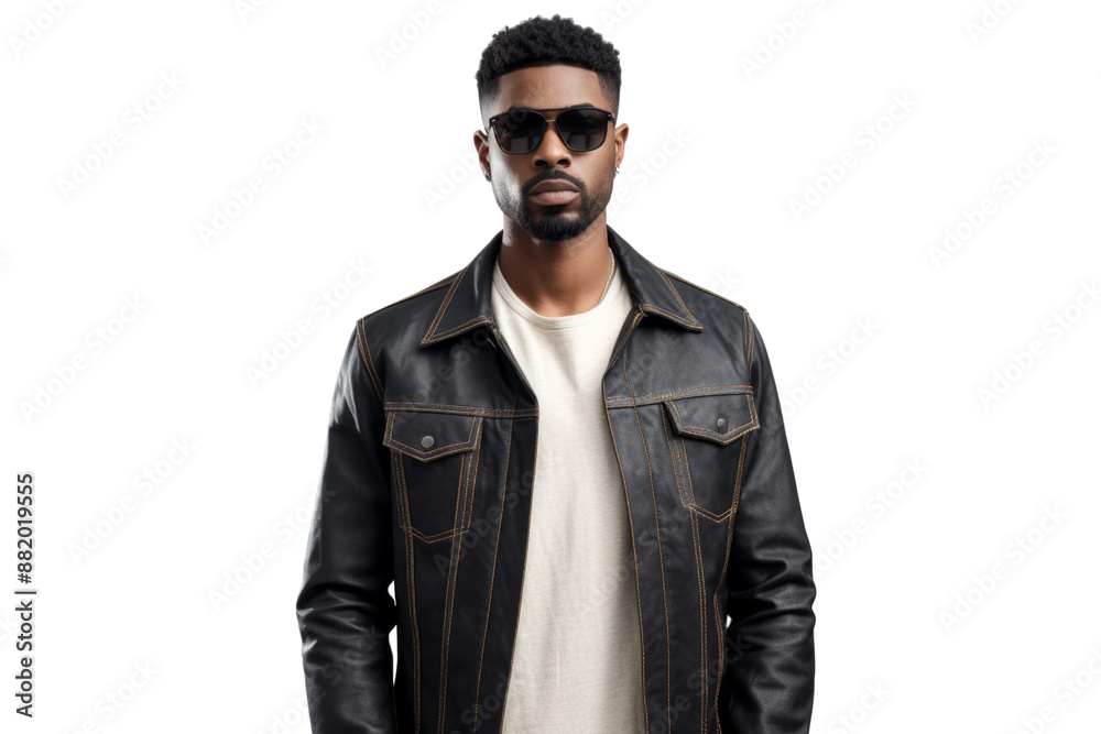 Stylish black man in denim jacket isolated on white background Stylish black man in denim jacket isolated on white background