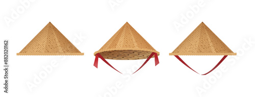 Hat bamboo. Hat farmer asian straw cap Traditional vietnamese. Flat Vector