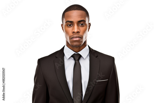 Serious black man in business suit isolated on white background