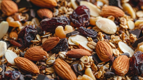 Fototapeta Naklejka Na Ścianę i Meble -  Chocolate almonds and dried fruits mix in muesli