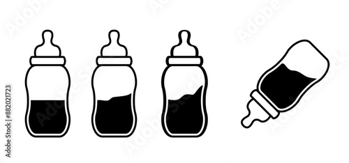 Baby bottle. Bottles or milk for baby feeding in bottle. Feeding bottle. Bottle of baby milk. Nutrition in the plastic container for a newborn. Baby twins, boy or girl. Love heart, blue or pink sign.