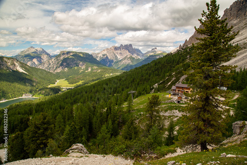 Dolomites. Italy. Mountain lake and beautiful nature.