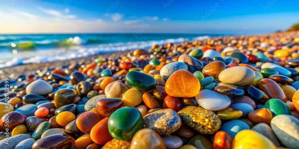 Coastal Gemstones A Close-Up of Vibrant Pebbles on a Sunny Beach, beach, pebbles, sea, stones Coastal Gemstones A Close-Up of Vibrant Pebbles on a Sunny Beach, beach, pebbles, sea, stones