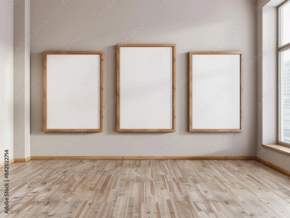 3 empty wooden frames mockup leaning against the wall 3 empty wooden frames mockup leaning against the wall