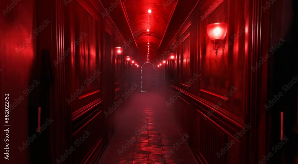 Red tunnel scene, neon lighting, take the video slowly, going around the object Red tunnel scene, neon lighting, take the video slowly, going around the object