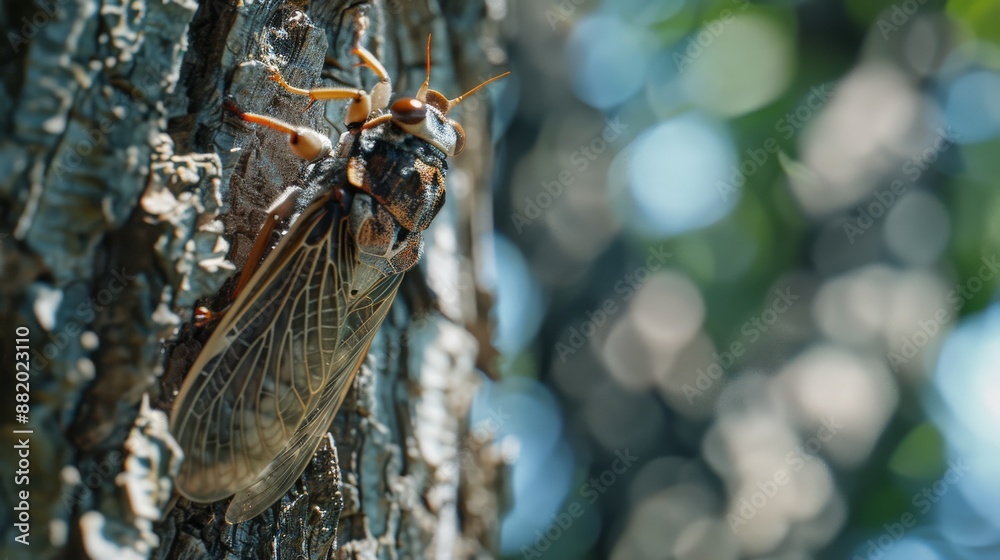 Cicada on Tree Bark with Blurred Background Cicada on Tree Bark with Blurred Background