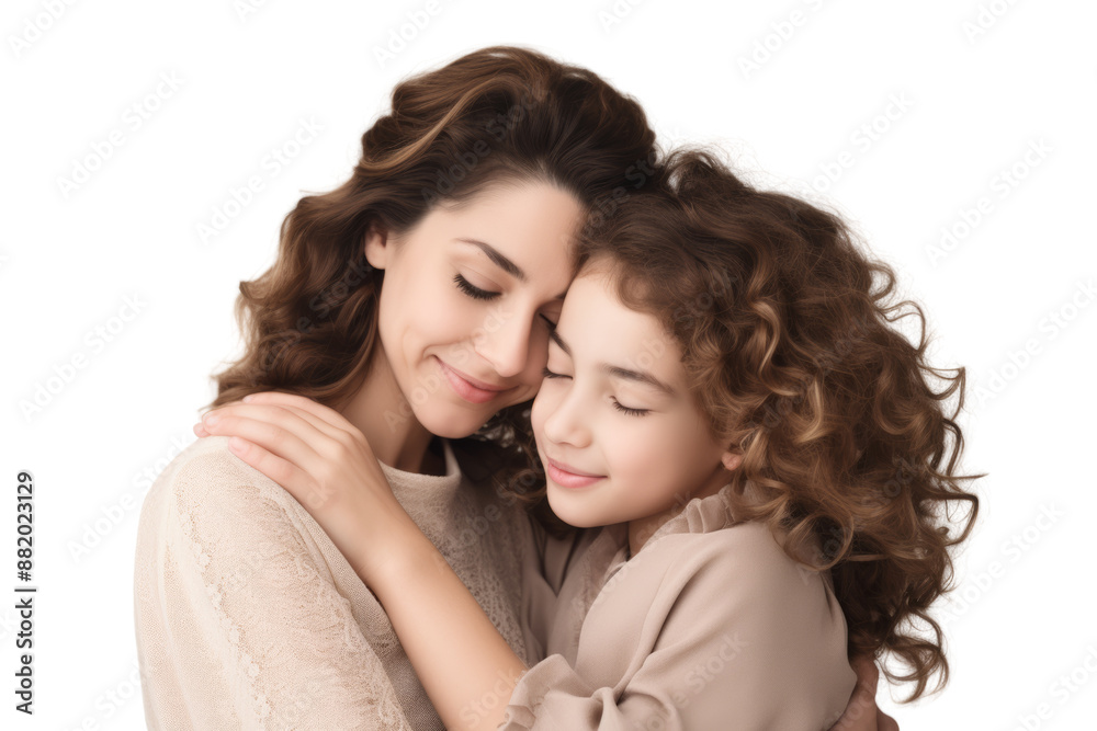 Mother and daughter looking at each other with love and happiness, depicting their special bond. Isolated on white background Mother and daughter looking at each other with love and happiness, depicting their special bond. Isolated on white background