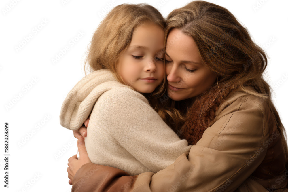 Mother and daughter in a warm embrace, illustrating their loving and supportive relationship. Isolated on white background Mother and daughter in a warm embrace, illustrating their loving and supportive relationship. Isolated on white background