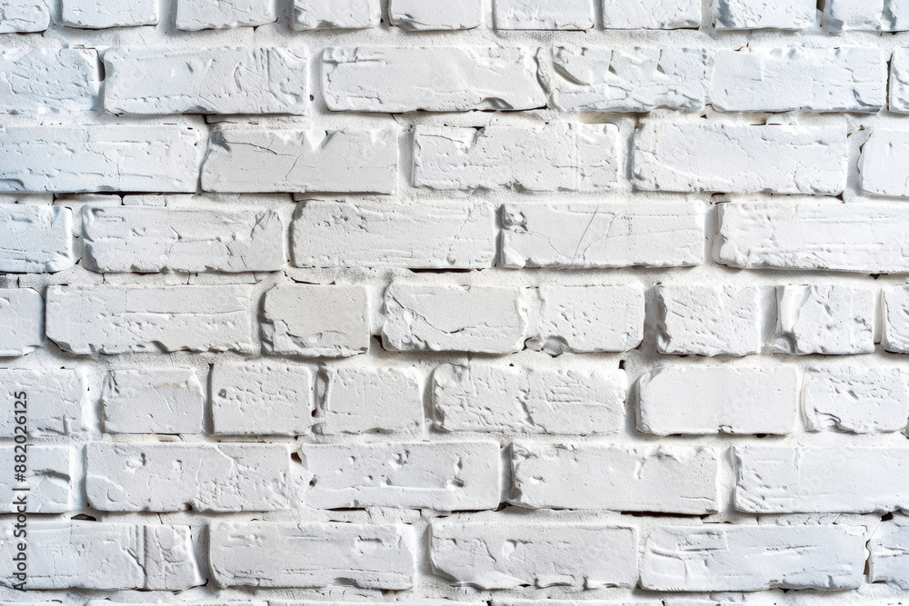 Fototapeta premium Close-up of a white brick wall texture background, ideal for construction, interior design, or architectural projects requiring a classic, rustic look.