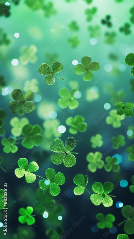 Clover Confetti with Green Bokeh Background Clover Confetti with Green Bokeh Background