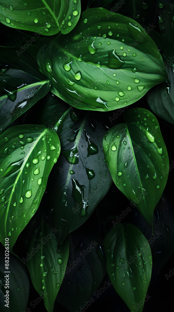 Fototapeta premium Digital green leaves and water drops poster mobile background