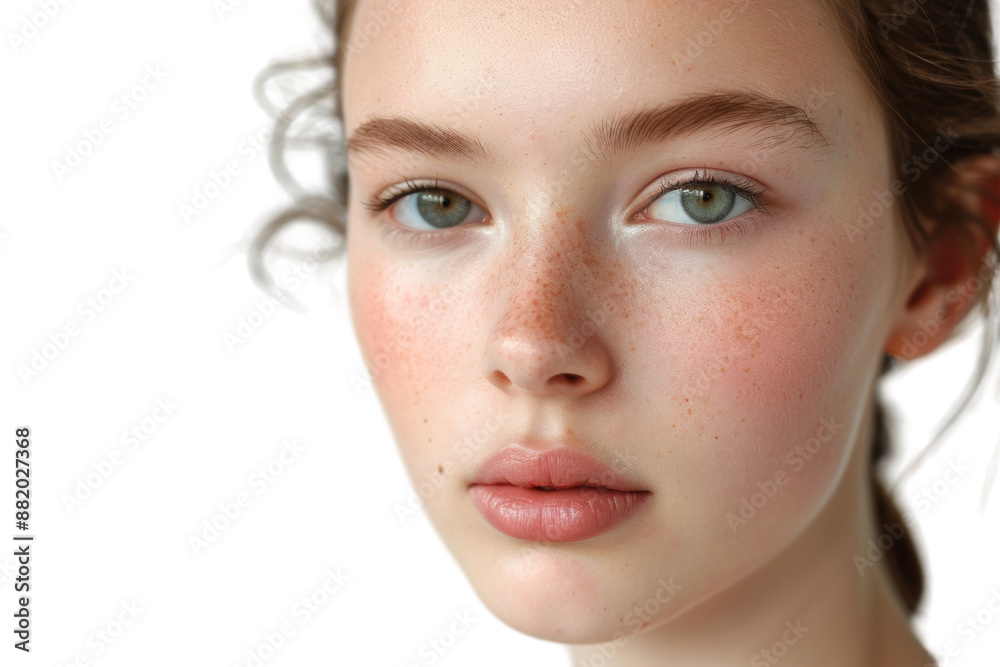 Fresh-faced young model with clear skin and gentle expression Isolated on white background Fresh-faced young model with clear skin and gentle expression Isolated on white background