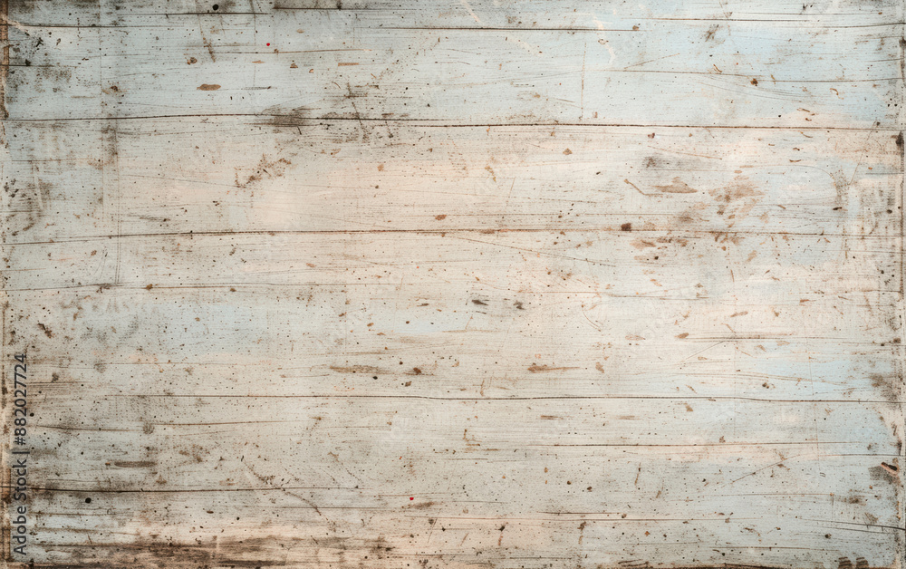A rustic, weathered wooden surface with a distressed look, featuring various scratches, marks, and stains, perfect for backgrounds or texture projects.