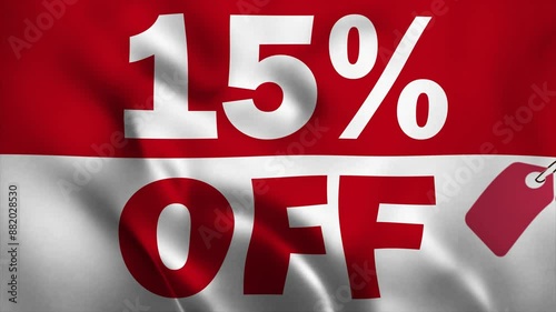 15% OFF Animation in Red and White Color | 15% OFF Discount Poster waving | 15% Off Discount Banner