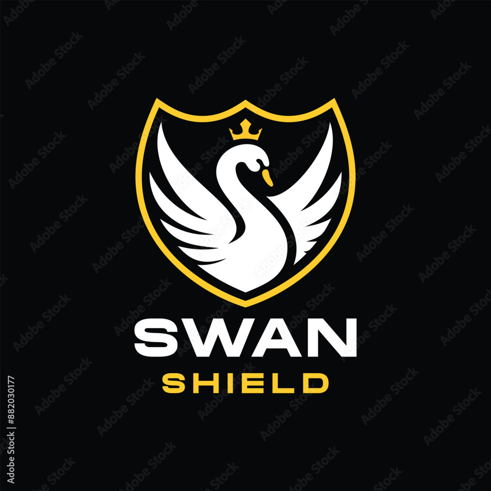 Fototapeta premium Swan Shield Logo Vector, Animal Emblem Icon Symbol, Mascot Creative Vintage Graphic Design