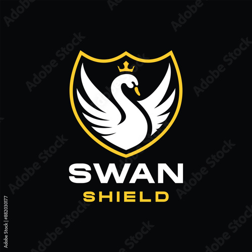Swan Shield Logo Vector, Animal Emblem Icon Symbol, Mascot Creative Vintage Graphic Design