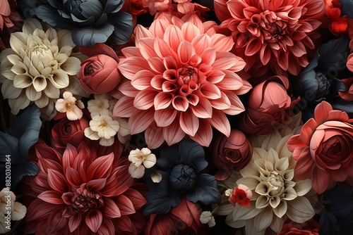 Floral Tapestry of Burgundy, Cream, and Navy