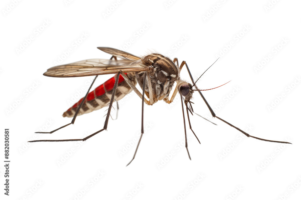 a mosquito perched on a clean white background, its long proboscis and delicate legs extended, isolated on a white background. a mosquito perched on a clean white background, its long proboscis and delicate legs extended, isolated on a white background.