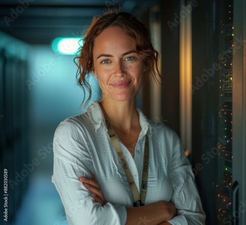 Confident Female IT Professional Standing in Server Room