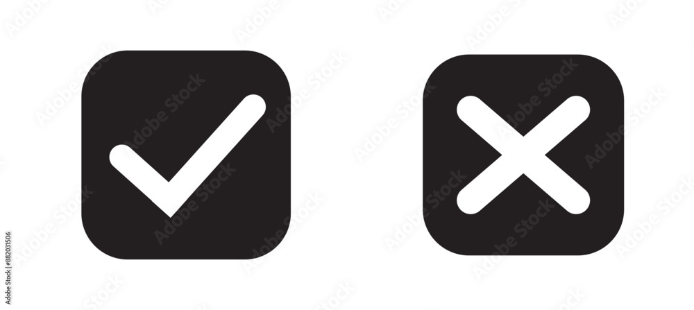 Set of red X and green check mark icons. Cross and tick symbols isolated on Transparent background. Set of red X and green check mark icons. Cross and tick symbols isolated on Transparent background.