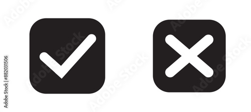 Set of red X and green check mark icons. Cross and tick symbols isolated on Transparent background.