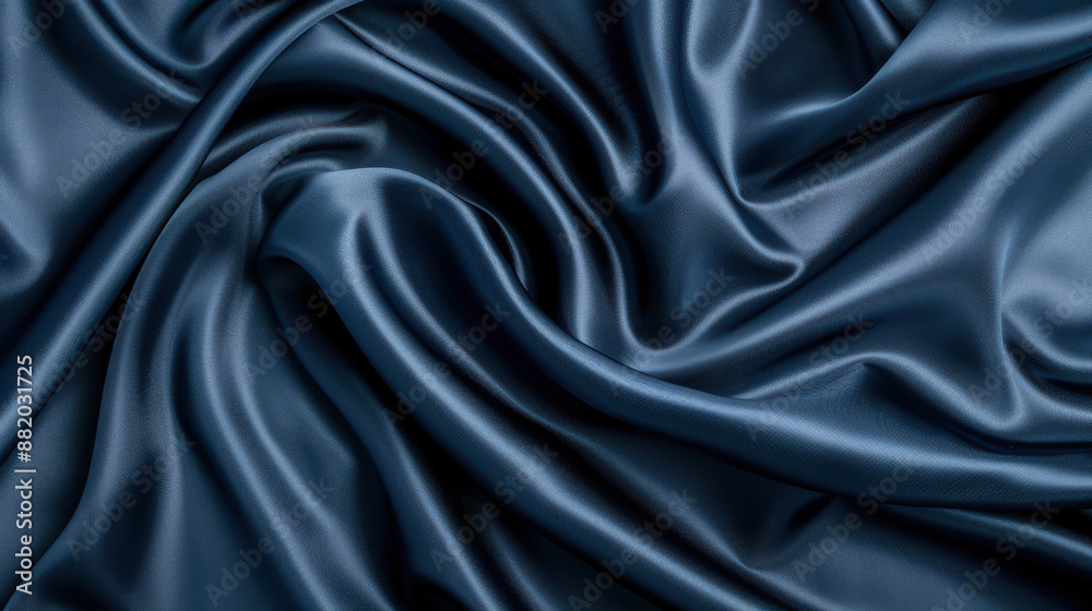 Luxurious close-up of smooth, dark blue satin fabric with elegant folds showcasing rich texture and flowing patterns for an elegant design backdrop. Luxurious close-up of smooth, dark blue satin fabric with elegant folds showcasing rich texture and flowing patterns for an elegant design backdrop.