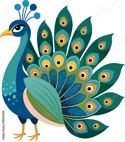 Monochrome peacock. Animal bird vector illustration, peafowl art design