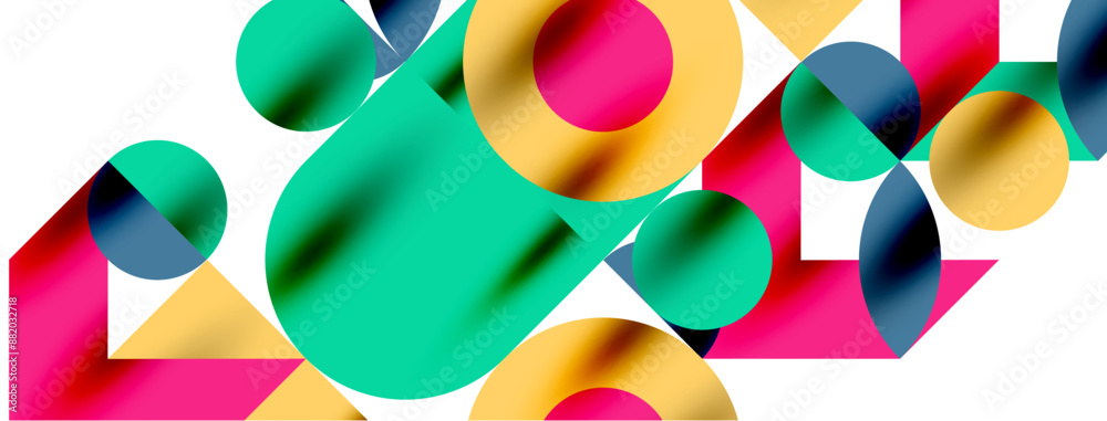 Metal color circles with shadows and other geometric elements composition for wallpaper, banner, background or landing Metal color circles with shadows and other geometric elements composition for wallpaper, banner, background or landing