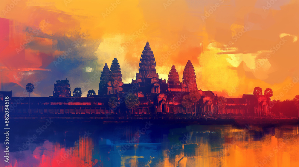 Obraz premium Angkor Wat Painting isolation background, Illustration