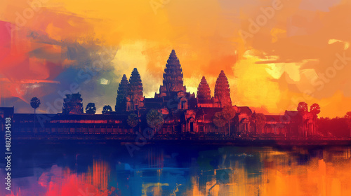 Angkor Wat Painting isolation background, Illustration